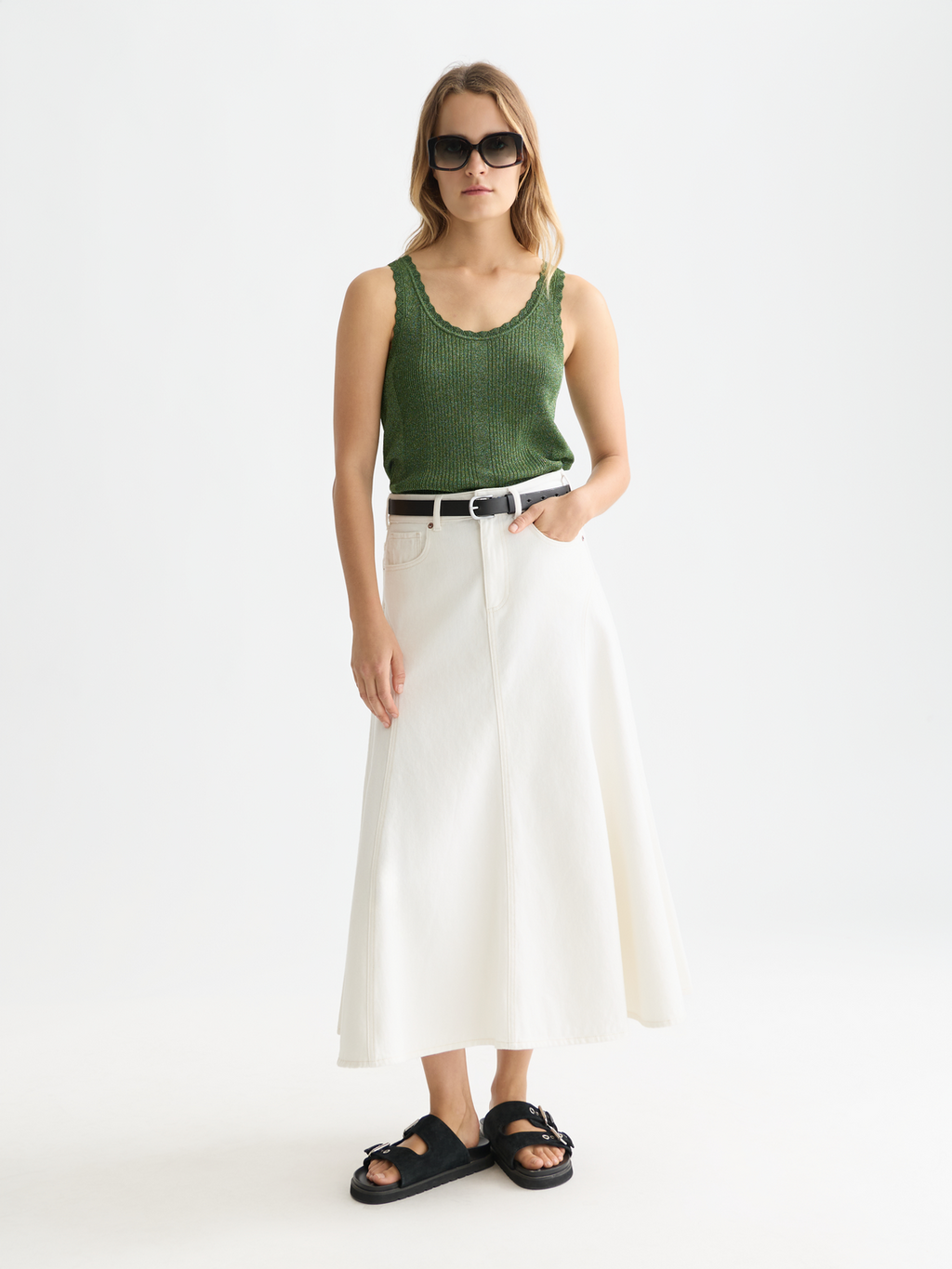 Metallic ribbed knitted tank