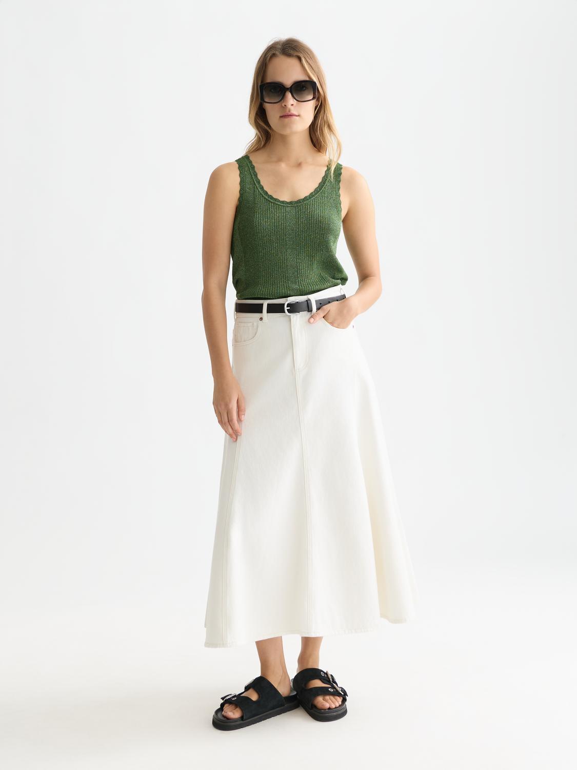 Metallic ribbed knitted tank