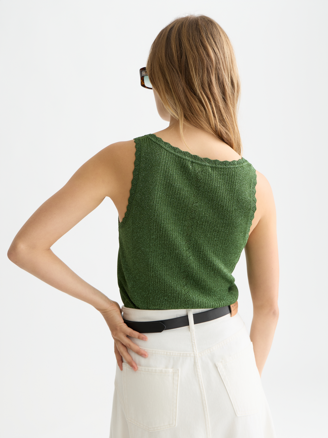 Metallic ribbed knitted tank