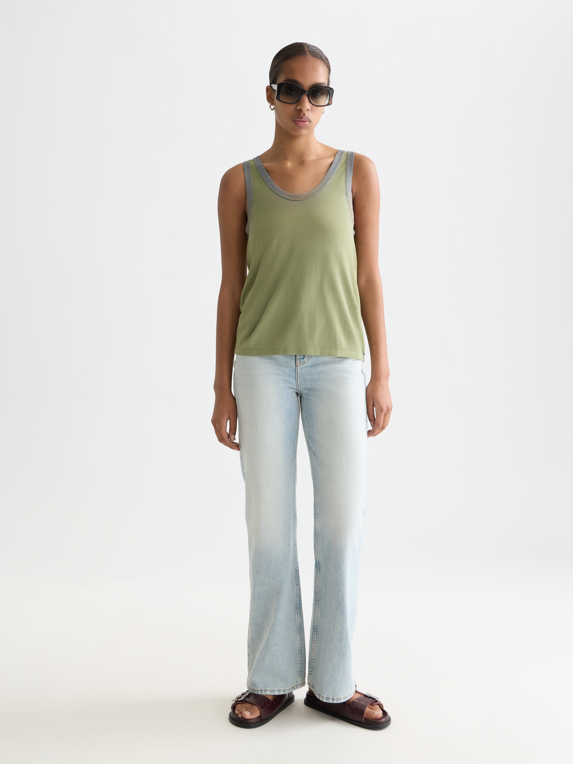 Stripe trim relaxed knitted vest