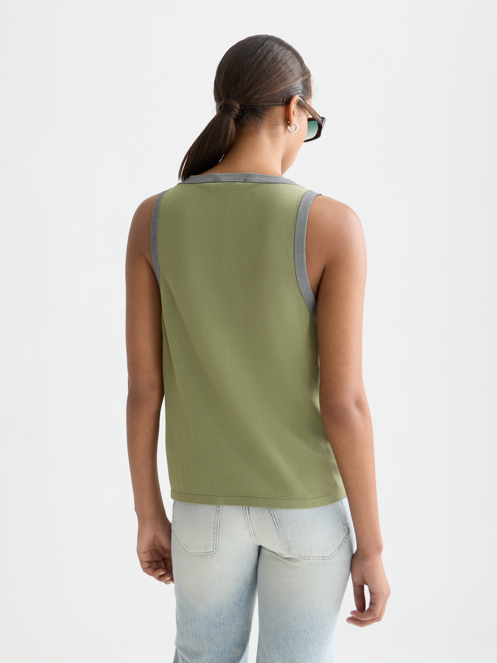 Stripe trim relaxed knitted vest