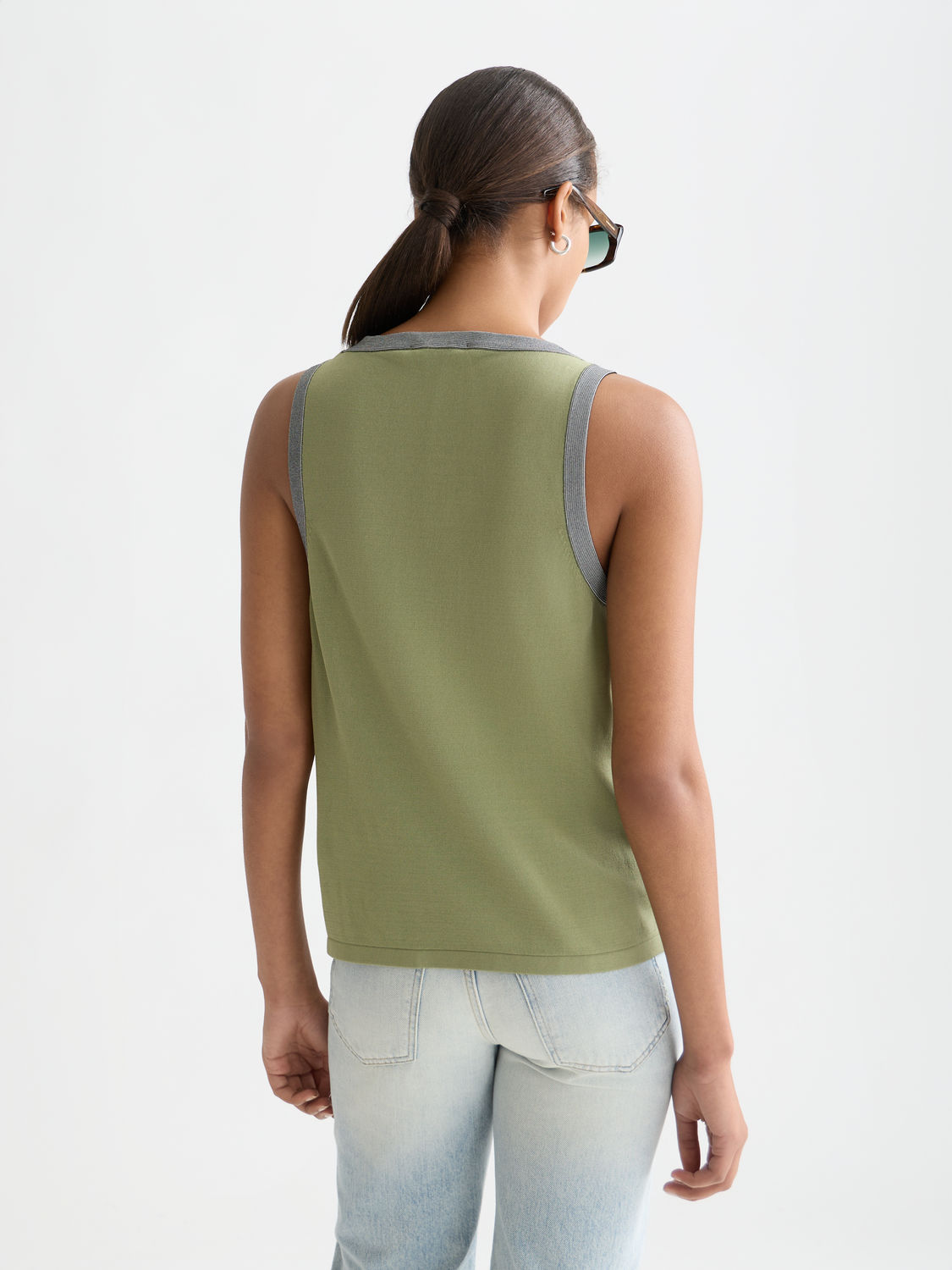 Stripe trim relaxed knitted vest