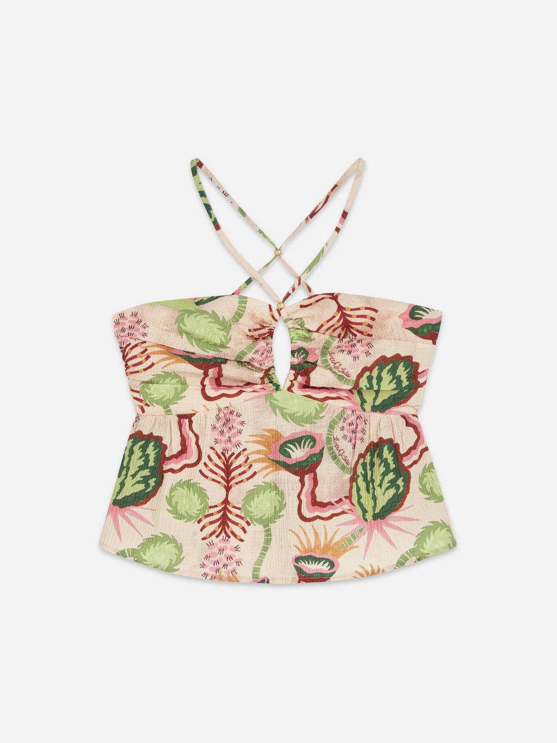 Cotton seersucker keyhole halter tank top