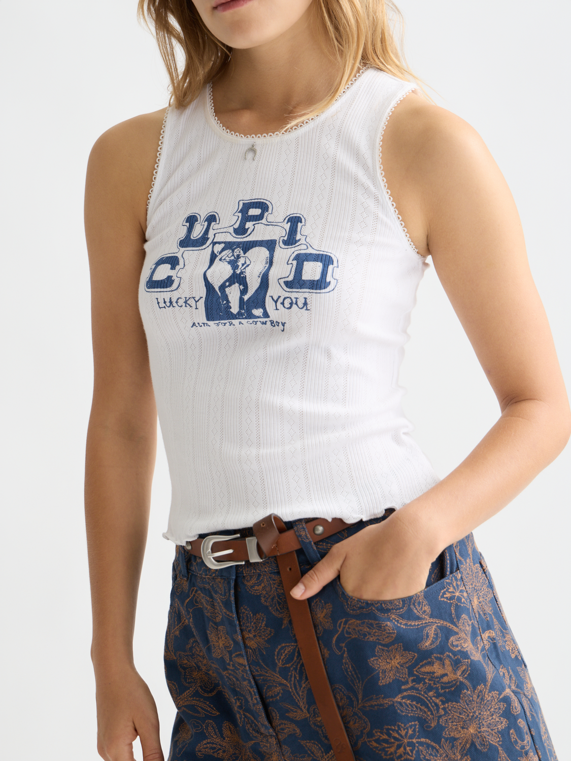 Pointelle jersey artwork tank