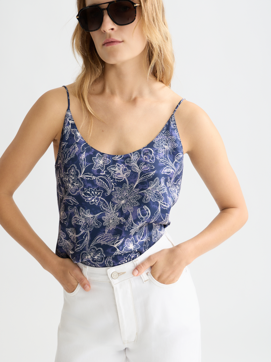 Printed jersey back tank top