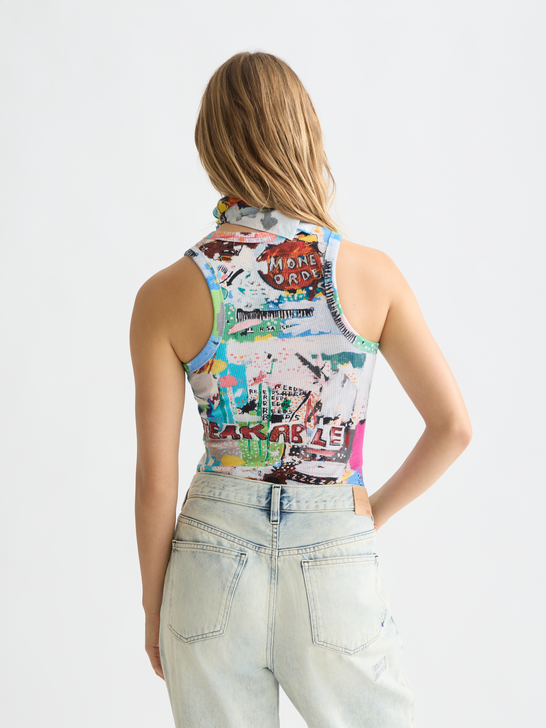 Basquiat printed rib racer tank