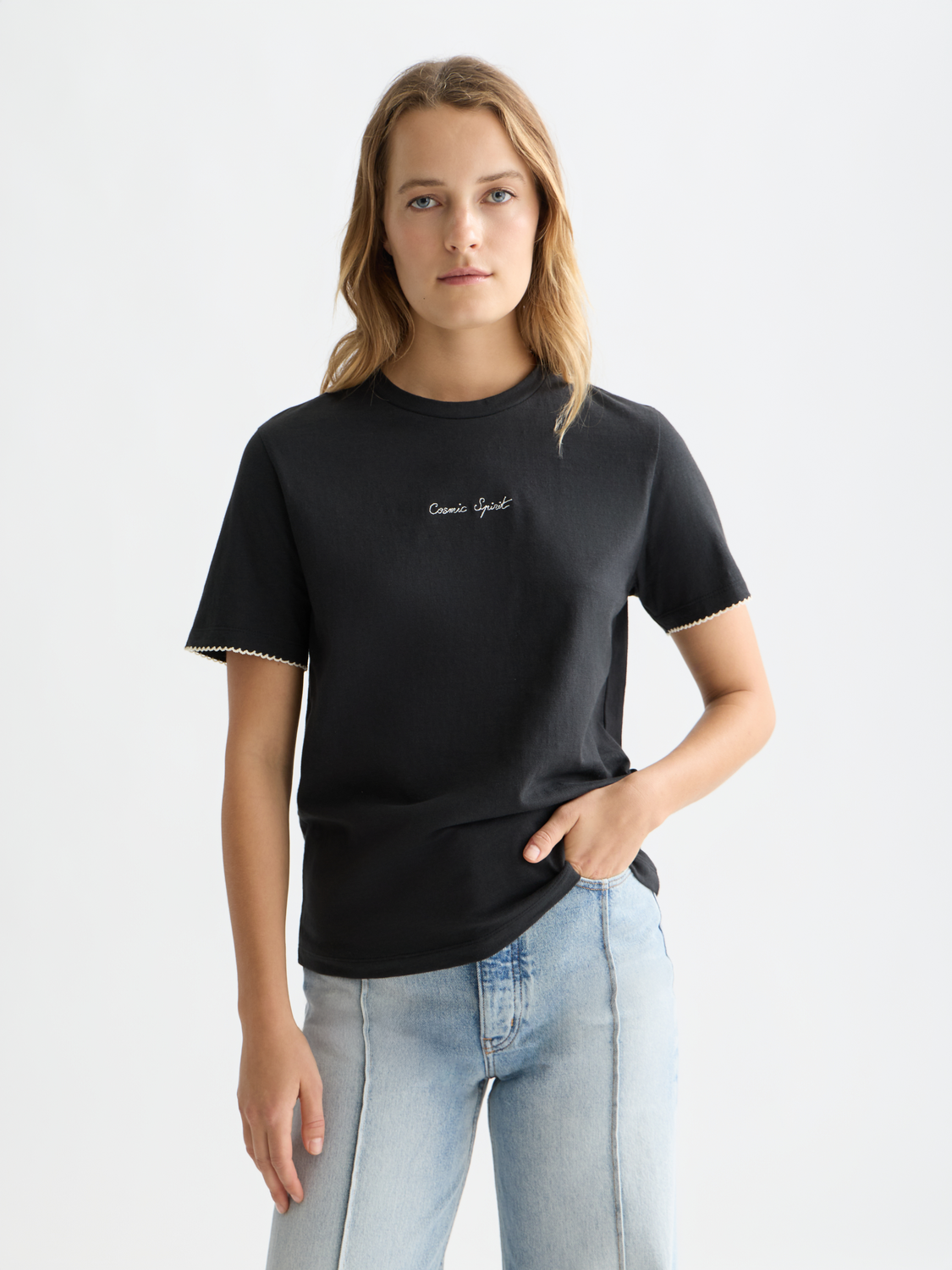 Embroidered slub regular-fit T-shirt