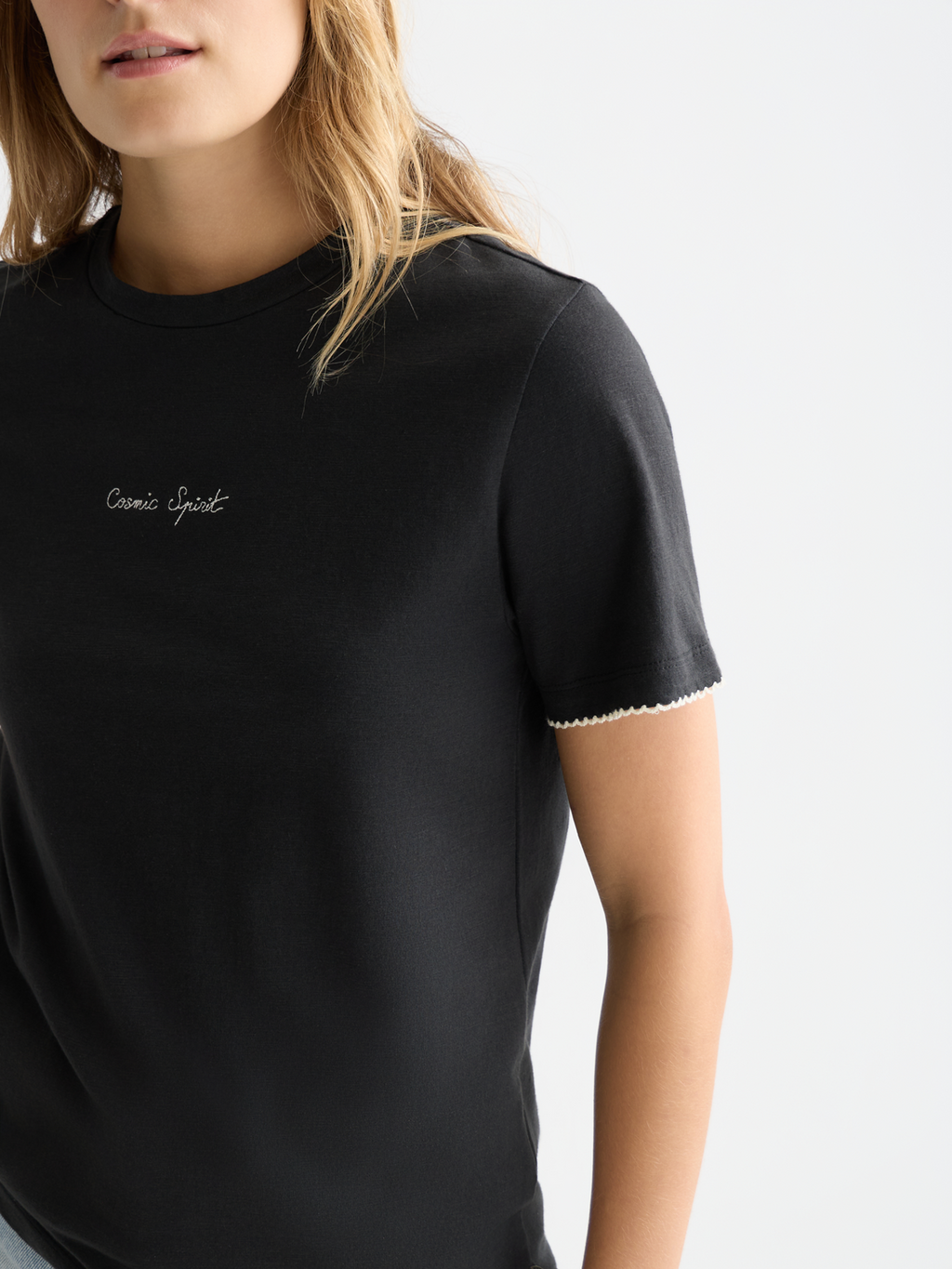 Embroidered slub regular-fit T-shirt