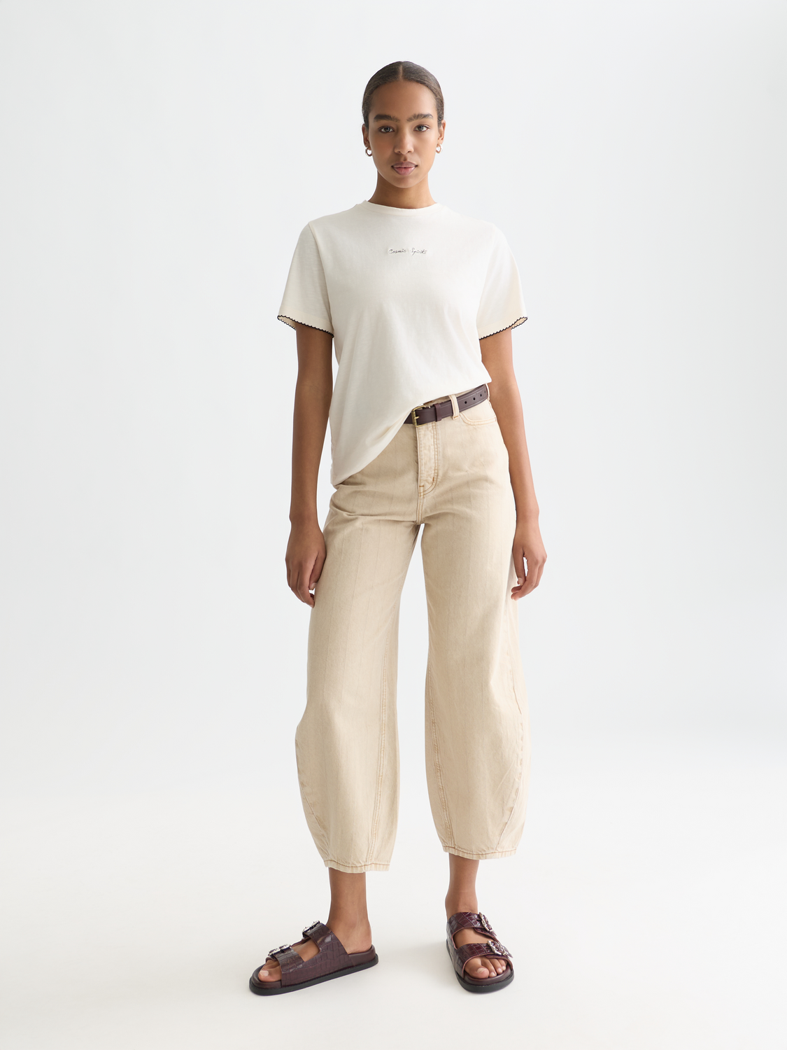 Embroidered slub regular-fit T-shirt