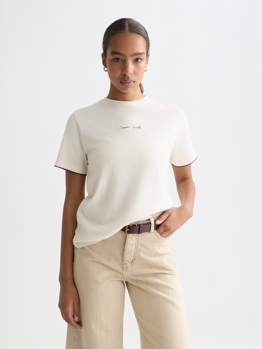 Embroidered slub regular-fit T-shirt