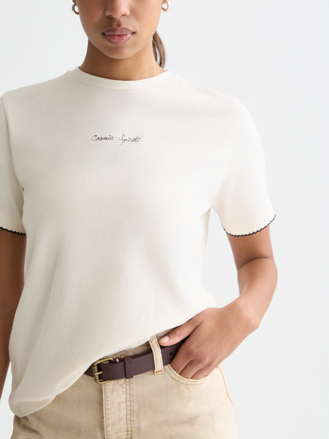 Embroidered slub regular-fit T-shirt