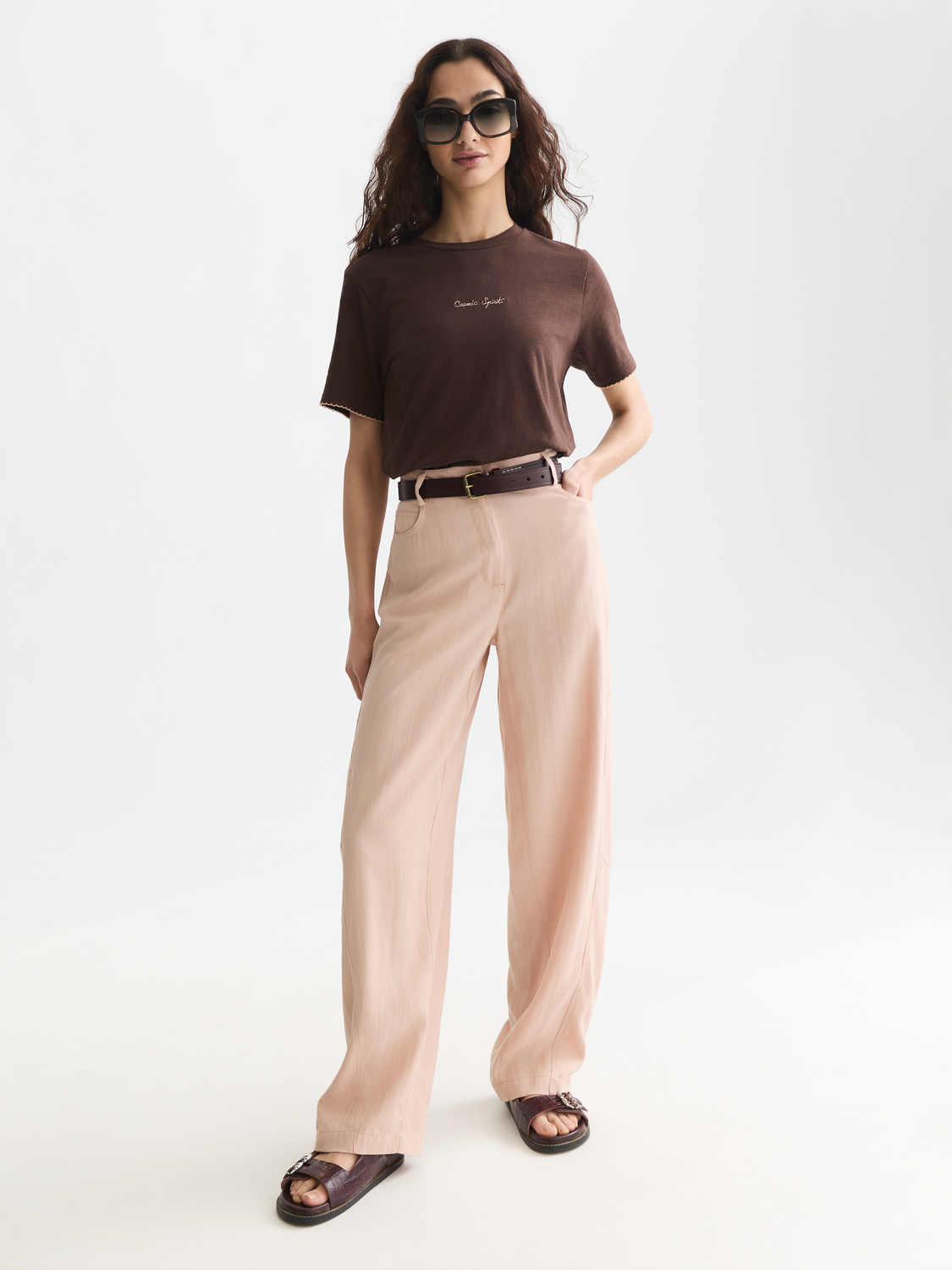 Embroidered slub regular-fit T-shirt