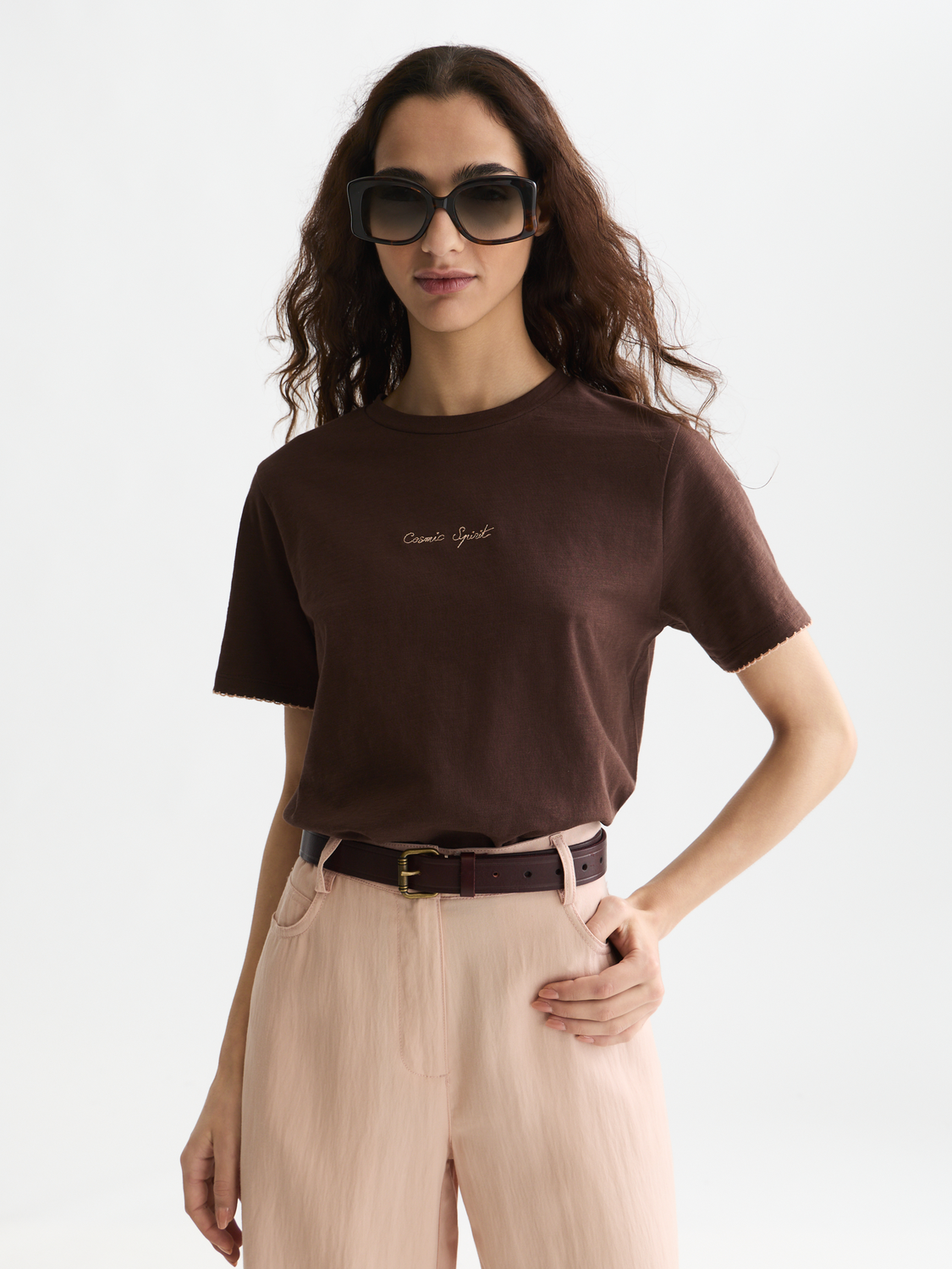 Embroidered slub regular-fit T-shirt