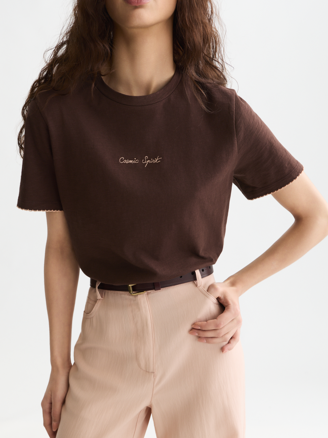 Embroidered slub regular-fit T-shirt