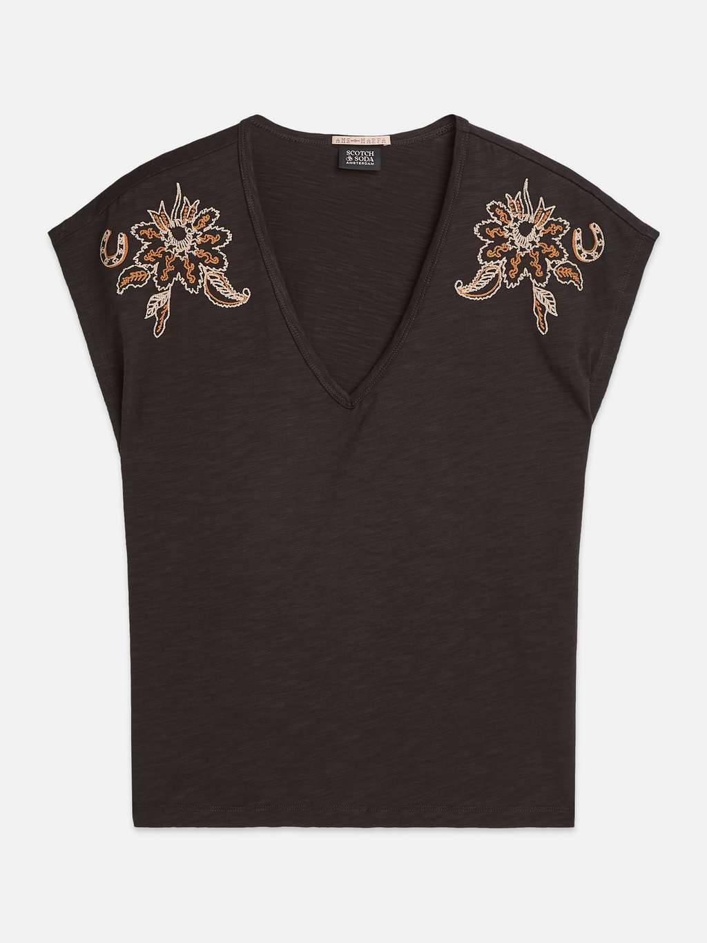 Embroidered V-neck T-shirt