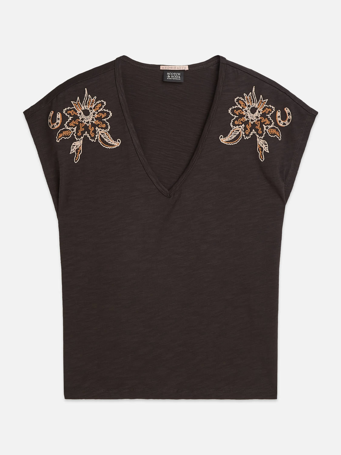 Embroidered V-neck T-shirt