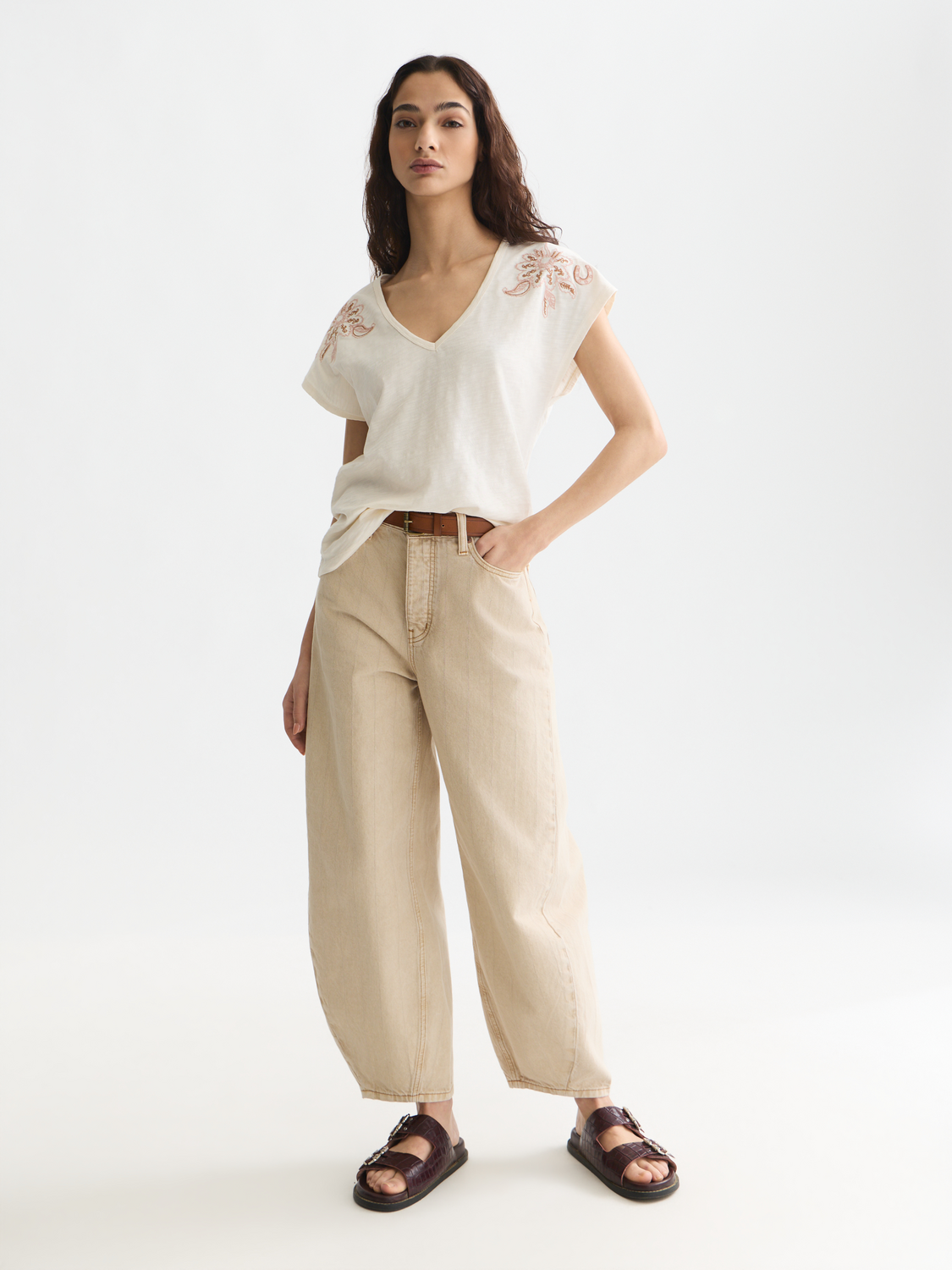 Embroidered V-neck T-shirt