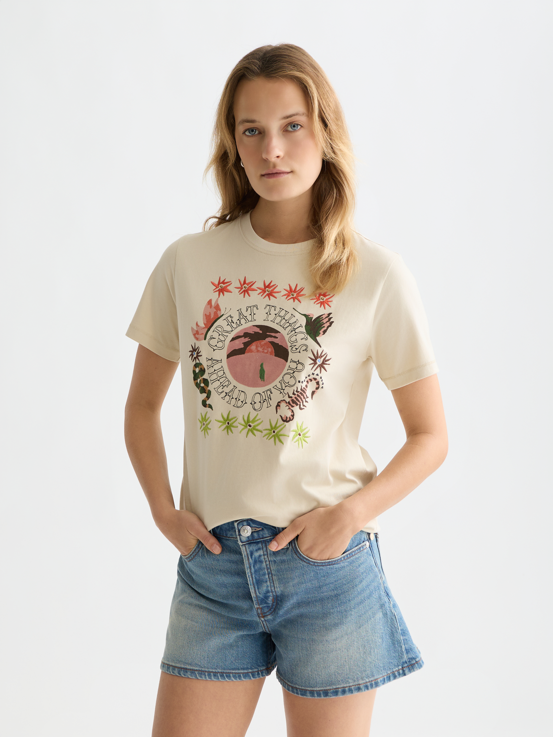 Embroidered artwork T-shirt