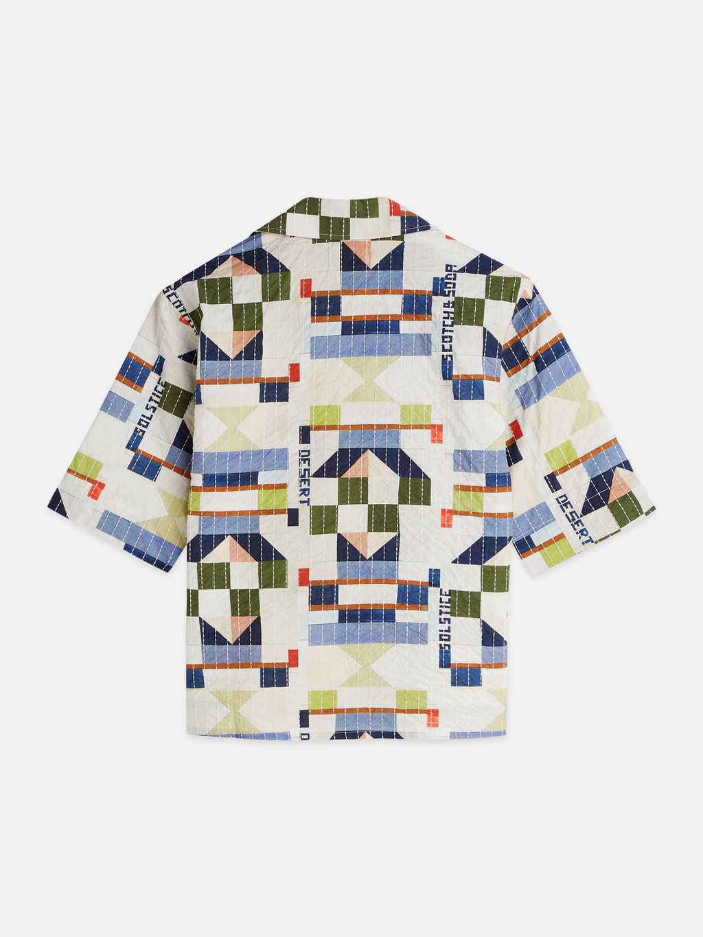 Stitch-embroidered printed short sleeve shirt