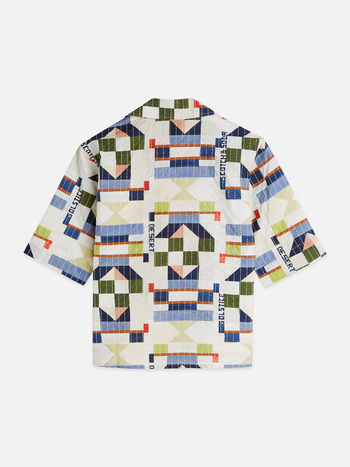 Stitch-embroidered printed short sleeve shirt