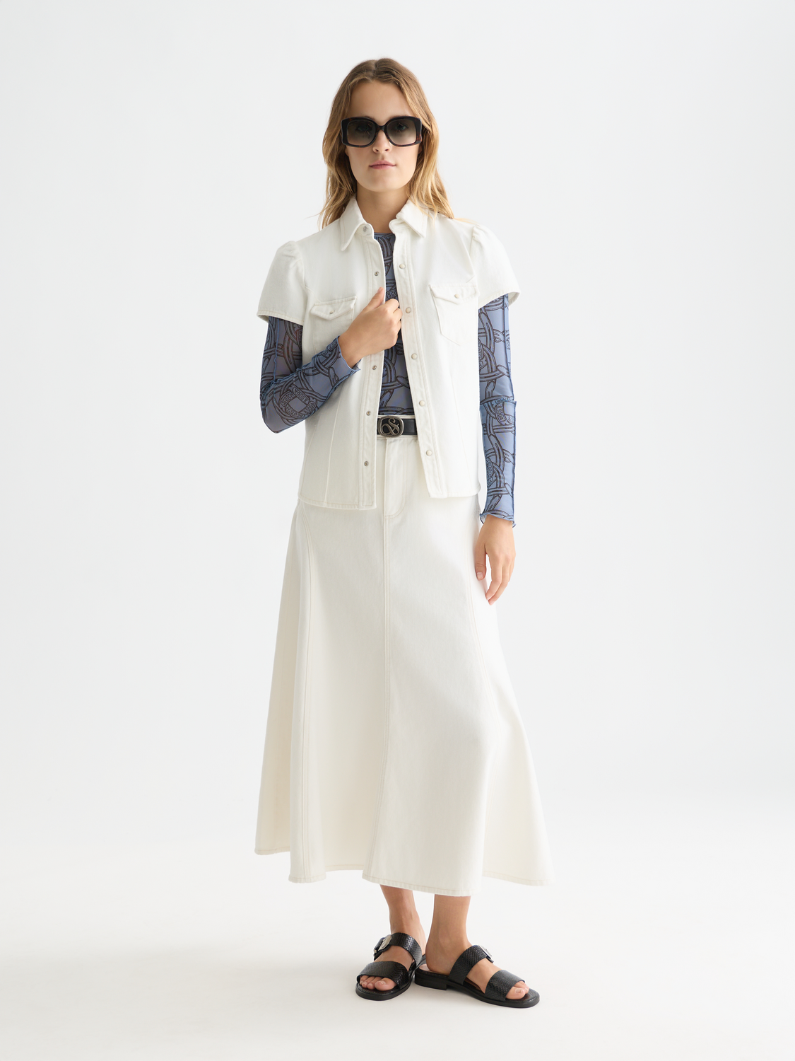 Cap sleeve denim shirt