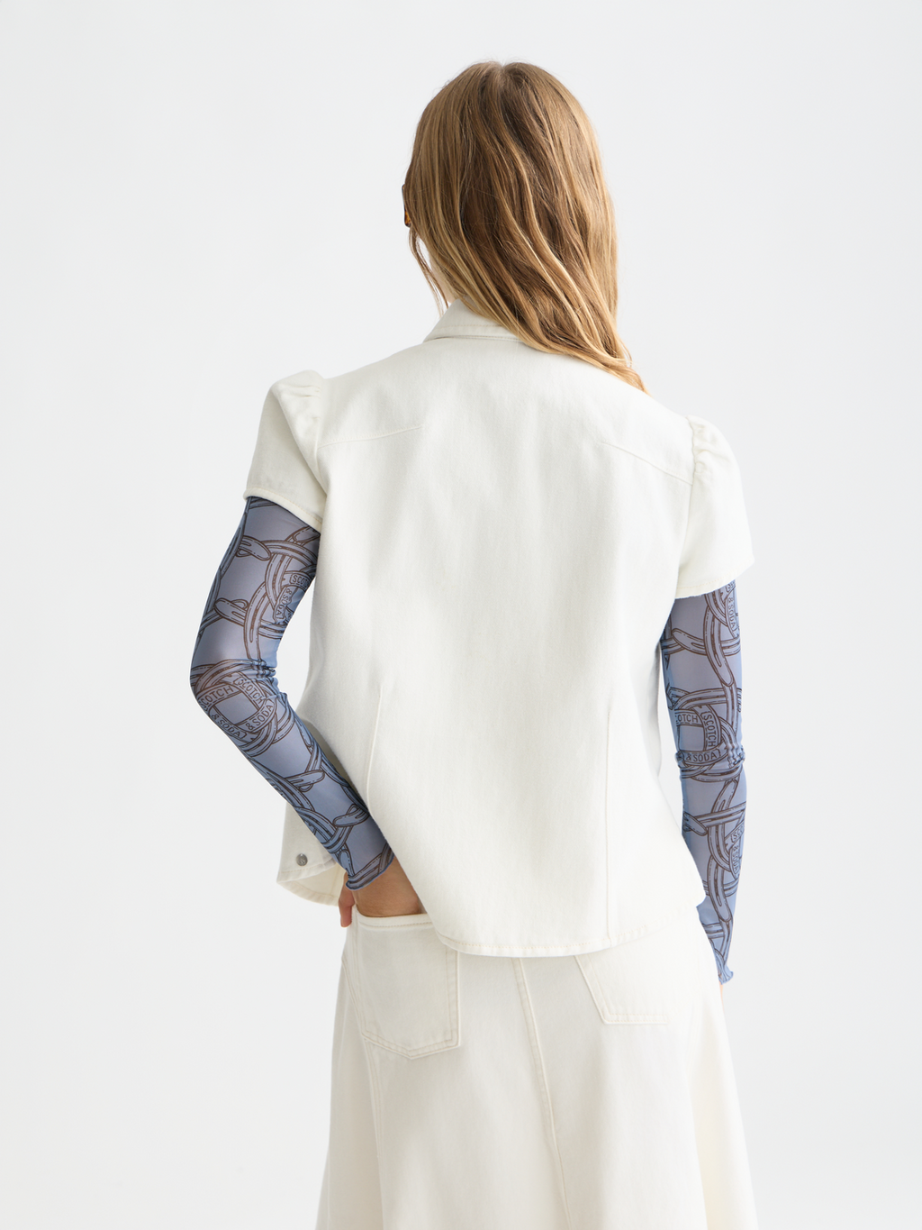 Cap sleeve denim shirt