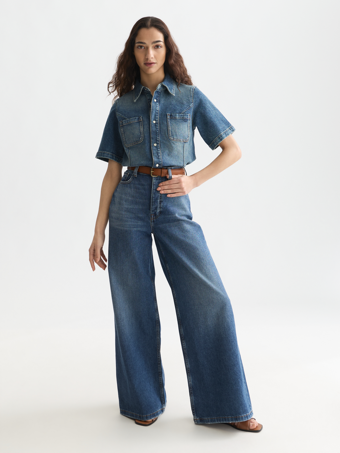 Darted denim shirt