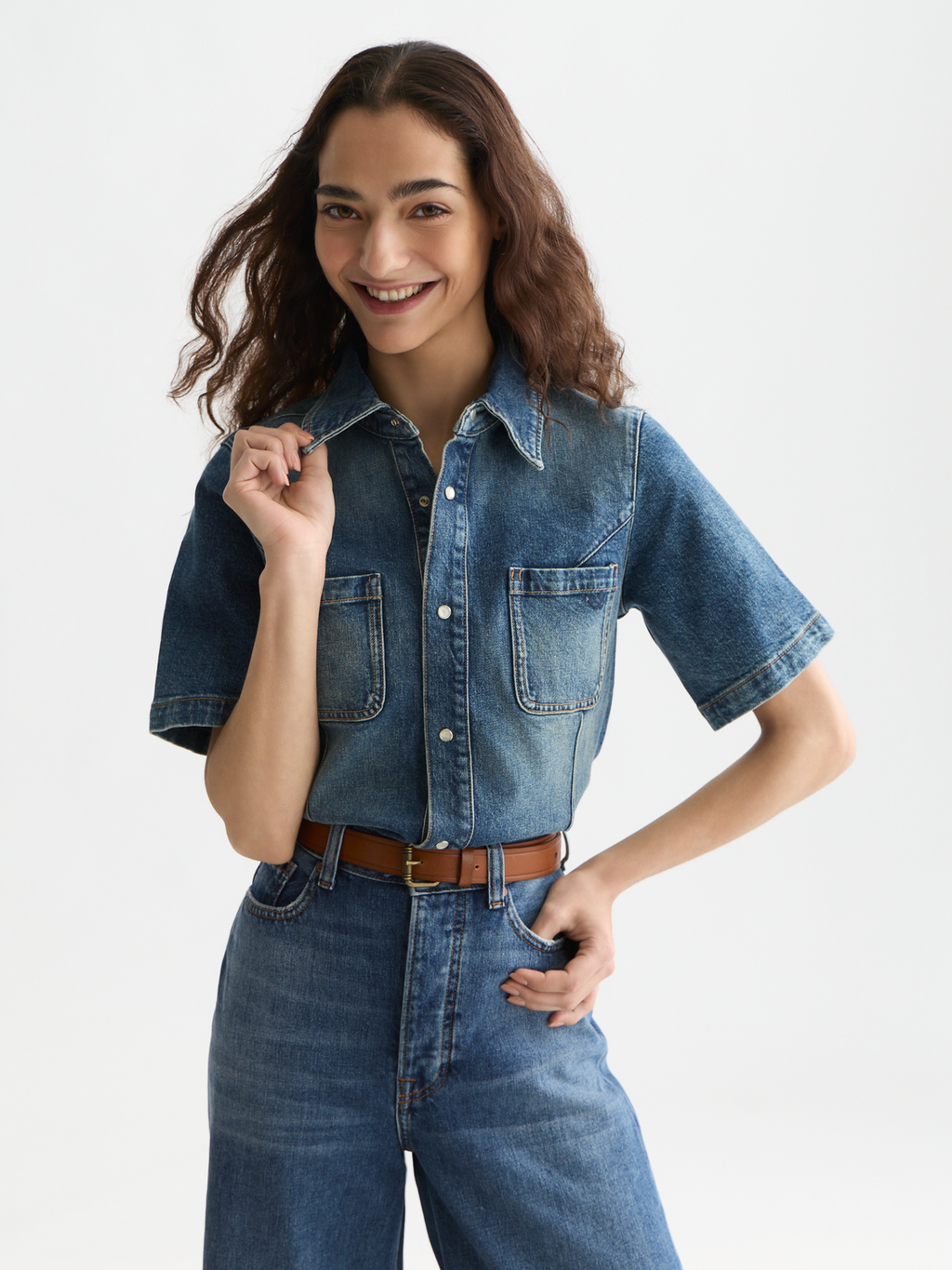 Darted denim shirt