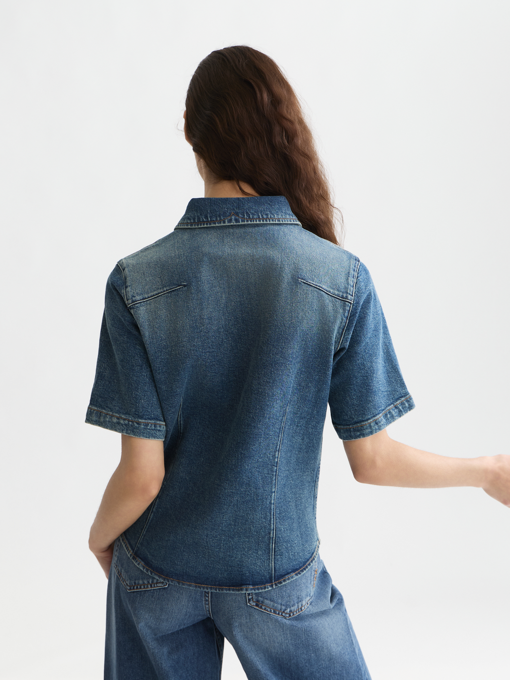 Darted denim shirt
