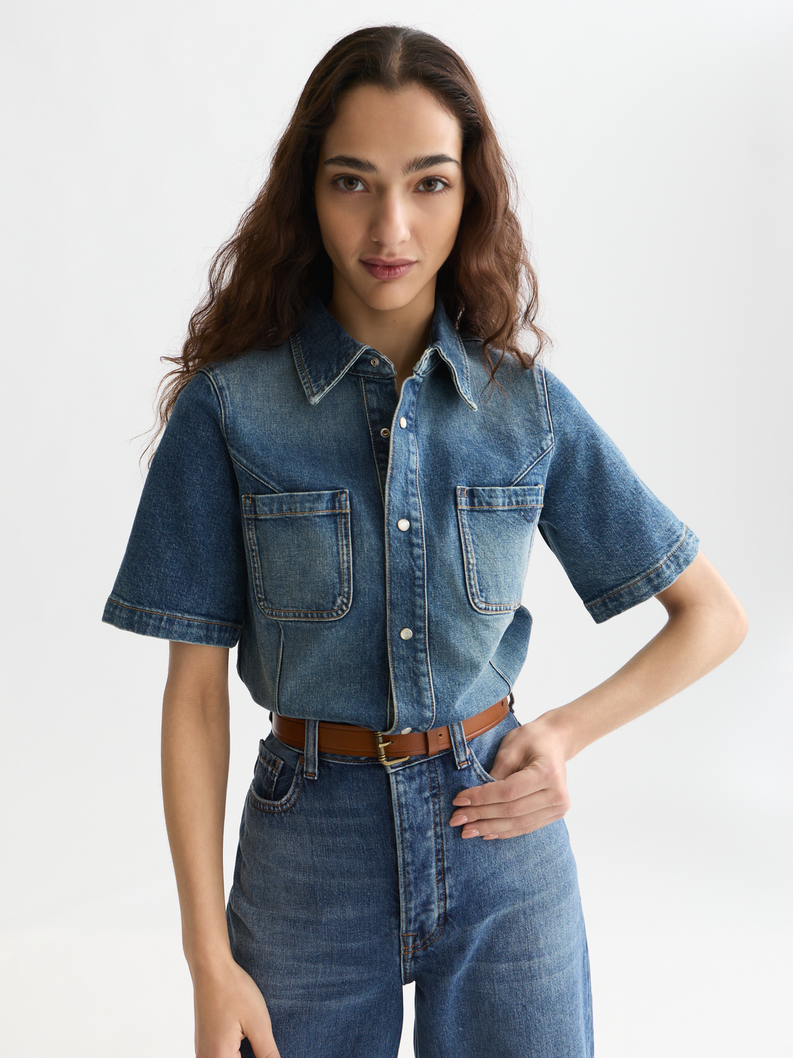 Darted denim shirt