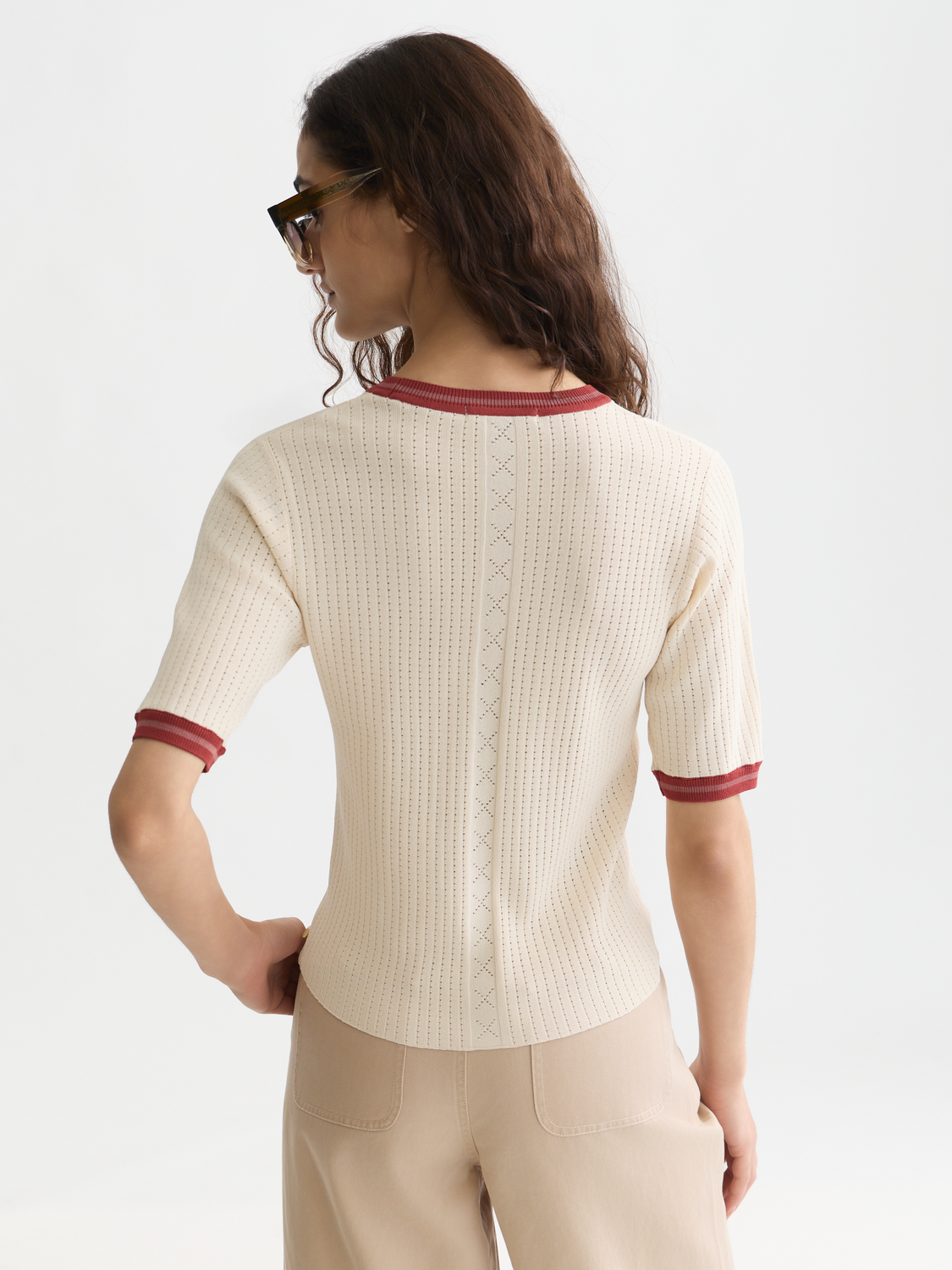 Pointelle knitted relaxed t-shirt