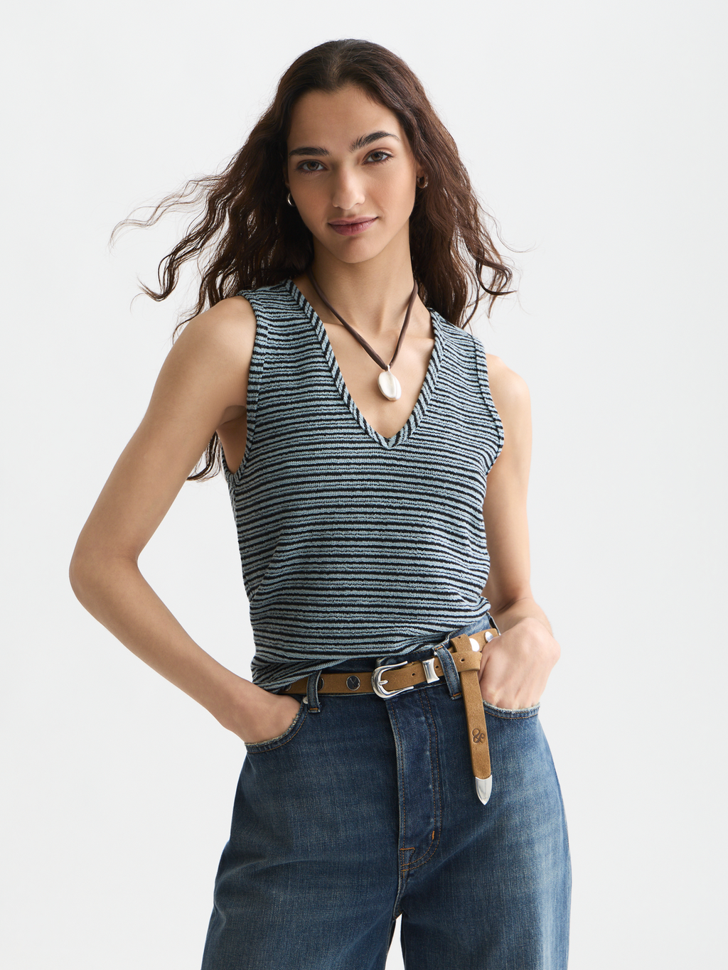 Stripe V-neck tank