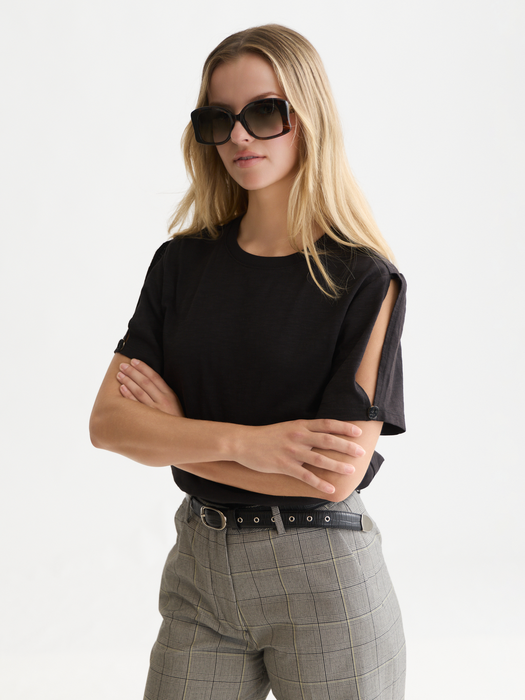 Keyhole Sleeve Cotton T-Shirt