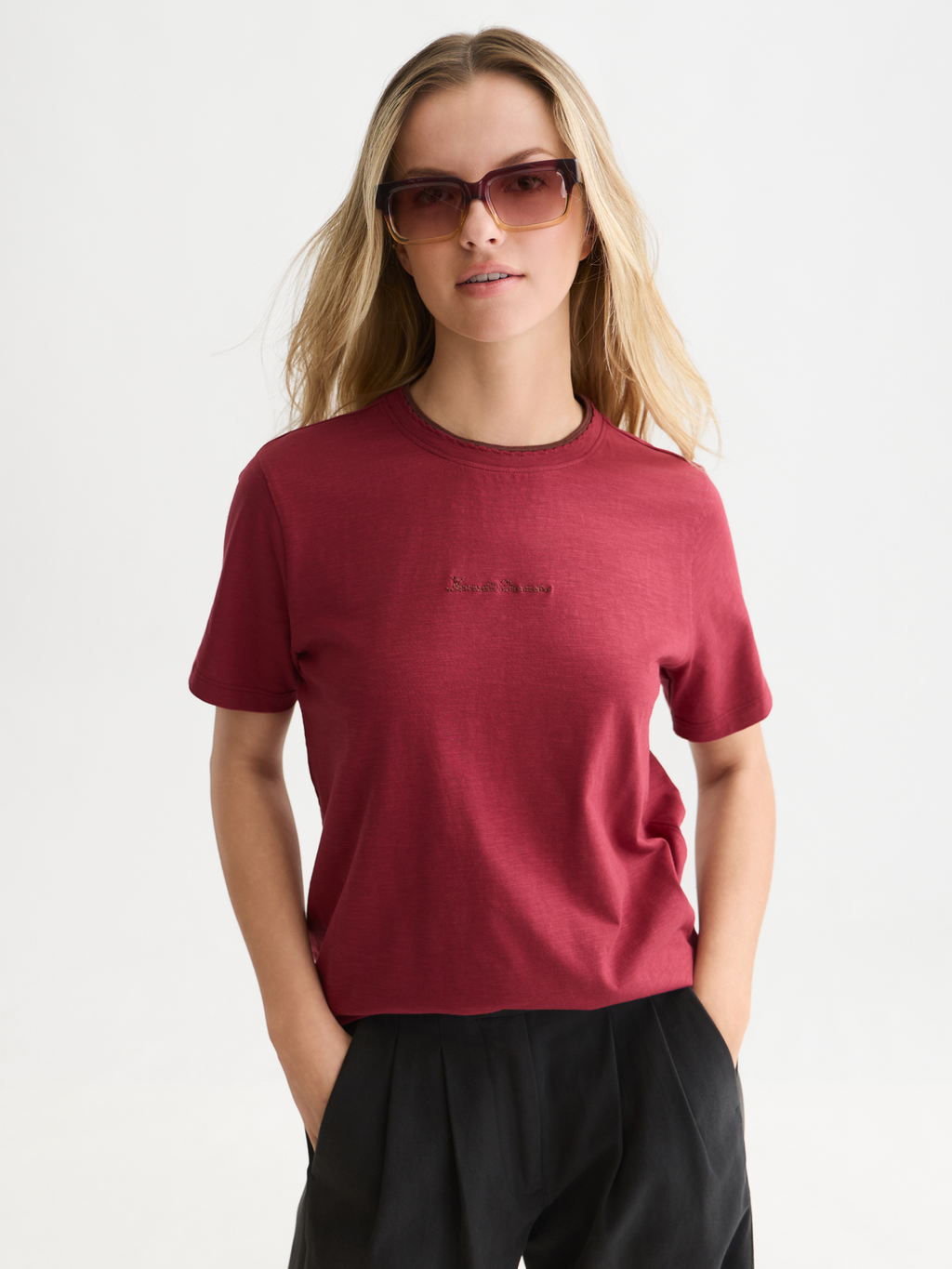 Chest Embroidery Cotton T-Shirt