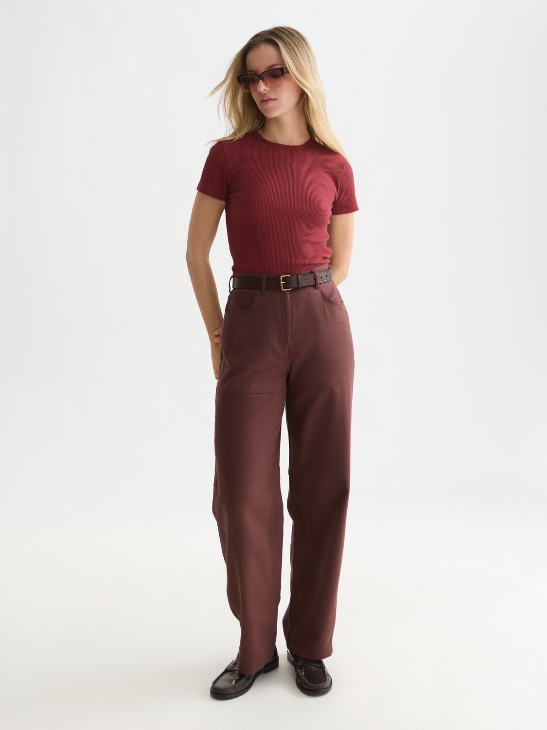 Ribbed Organic Stretch Cotton T-Shirt