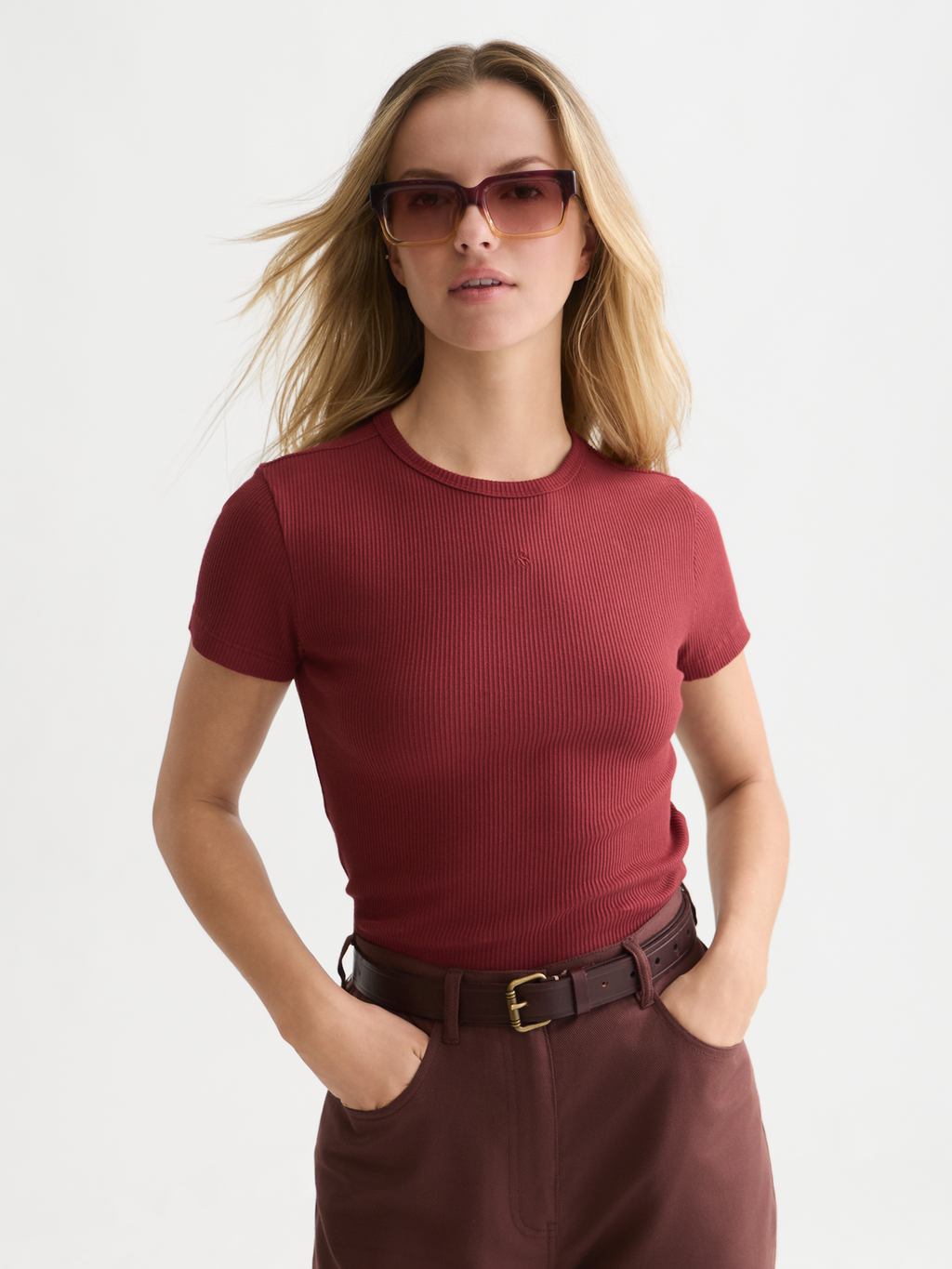 Ribbed Organic Stretch Cotton T-Shirt