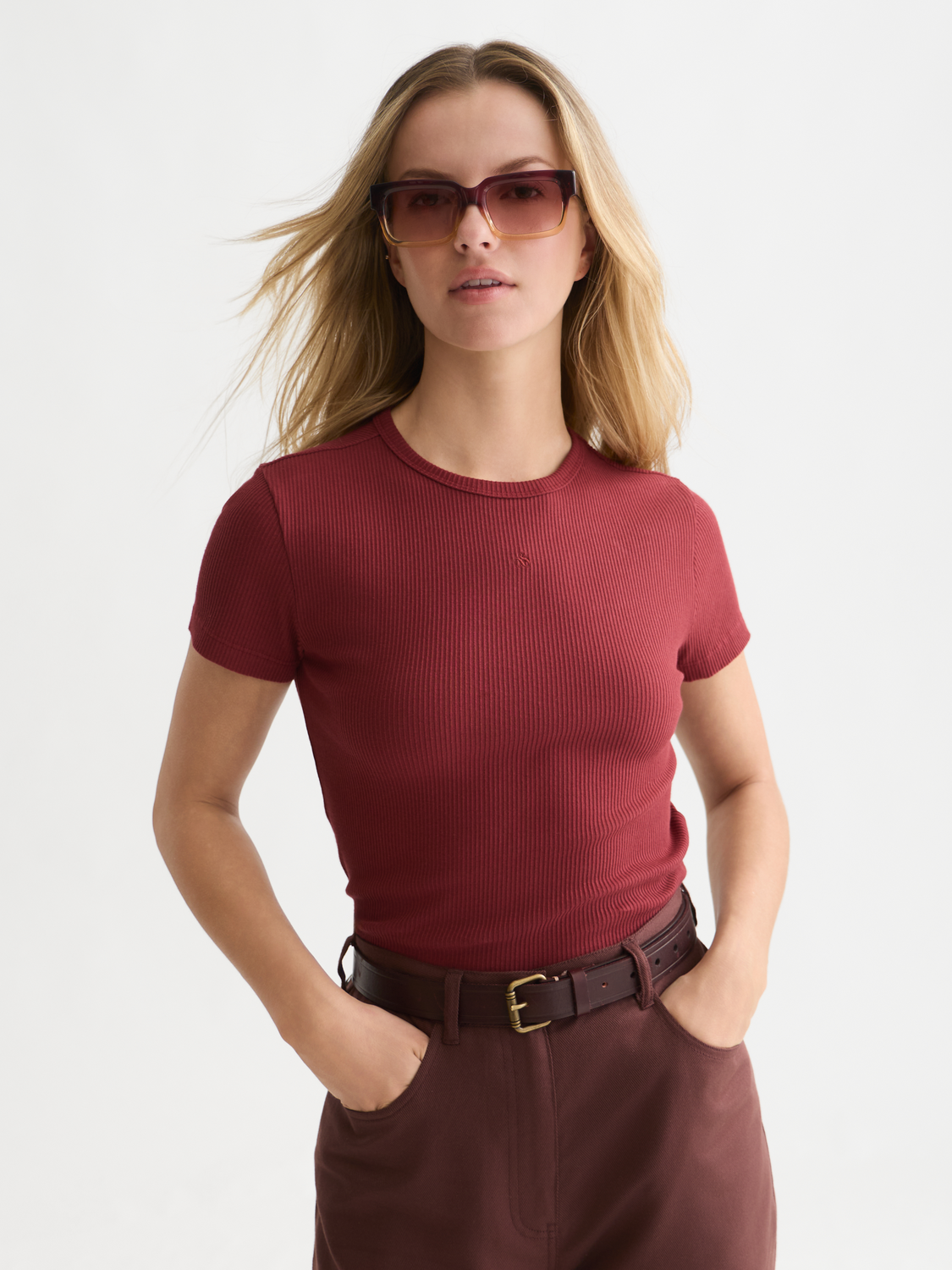 Ribbed Organic Stretch Cotton T-Shirt