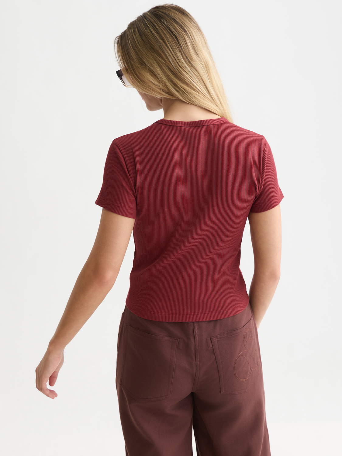 Ribbed Organic Stretch Cotton T-Shirt