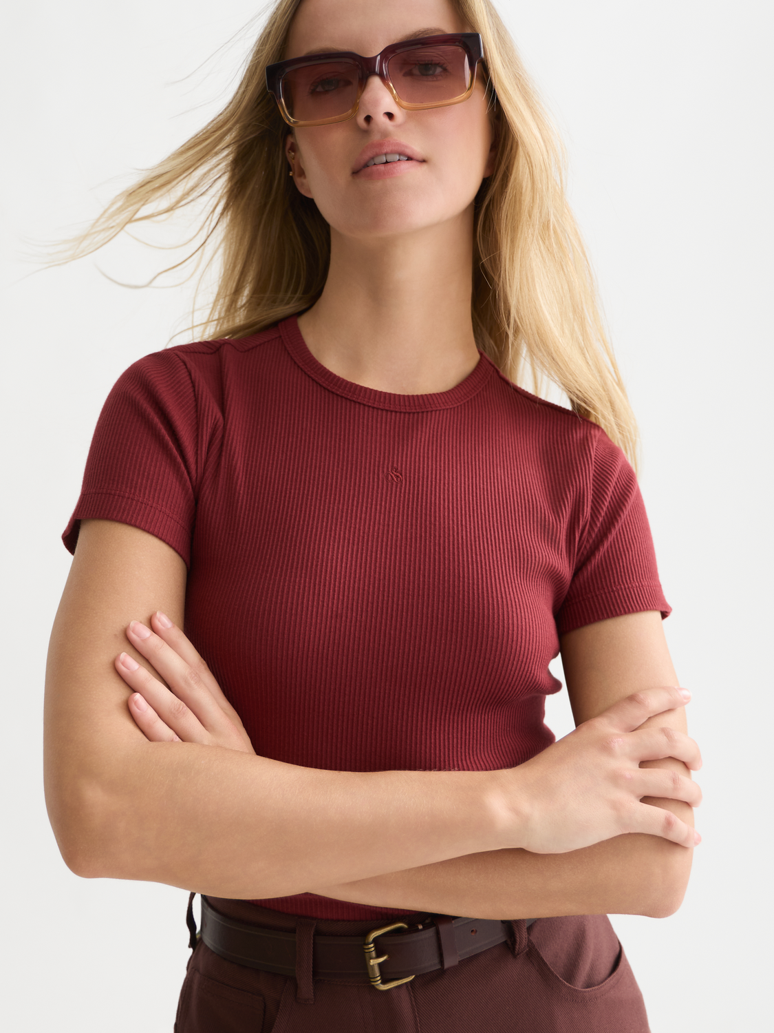 Ribbed Organic Stretch Cotton T-Shirt