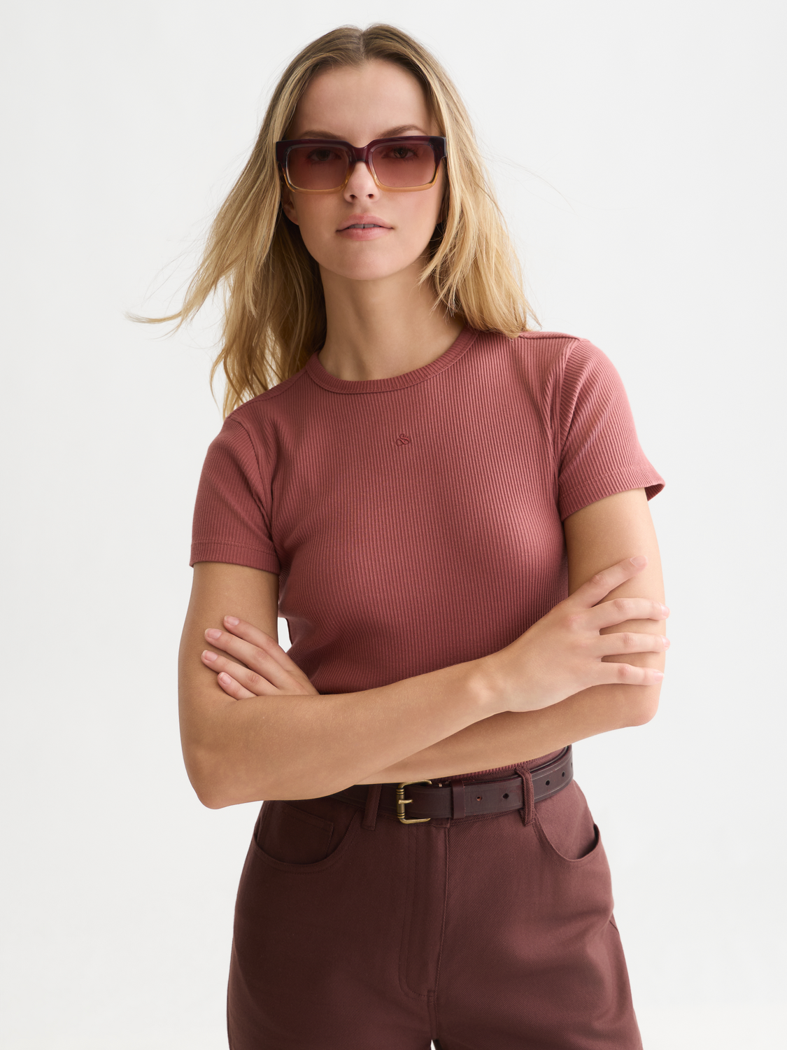 Ribbed Organic Stretch Cotton T-Shirt