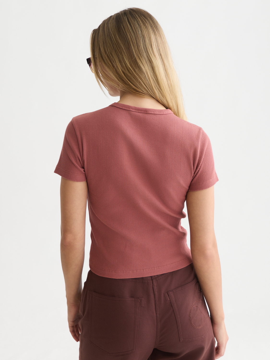 Ribbed Organic Stretch Cotton T-Shirt