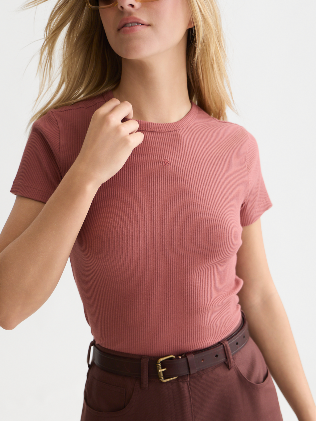 Ribbed Organic Stretch Cotton T-Shirt