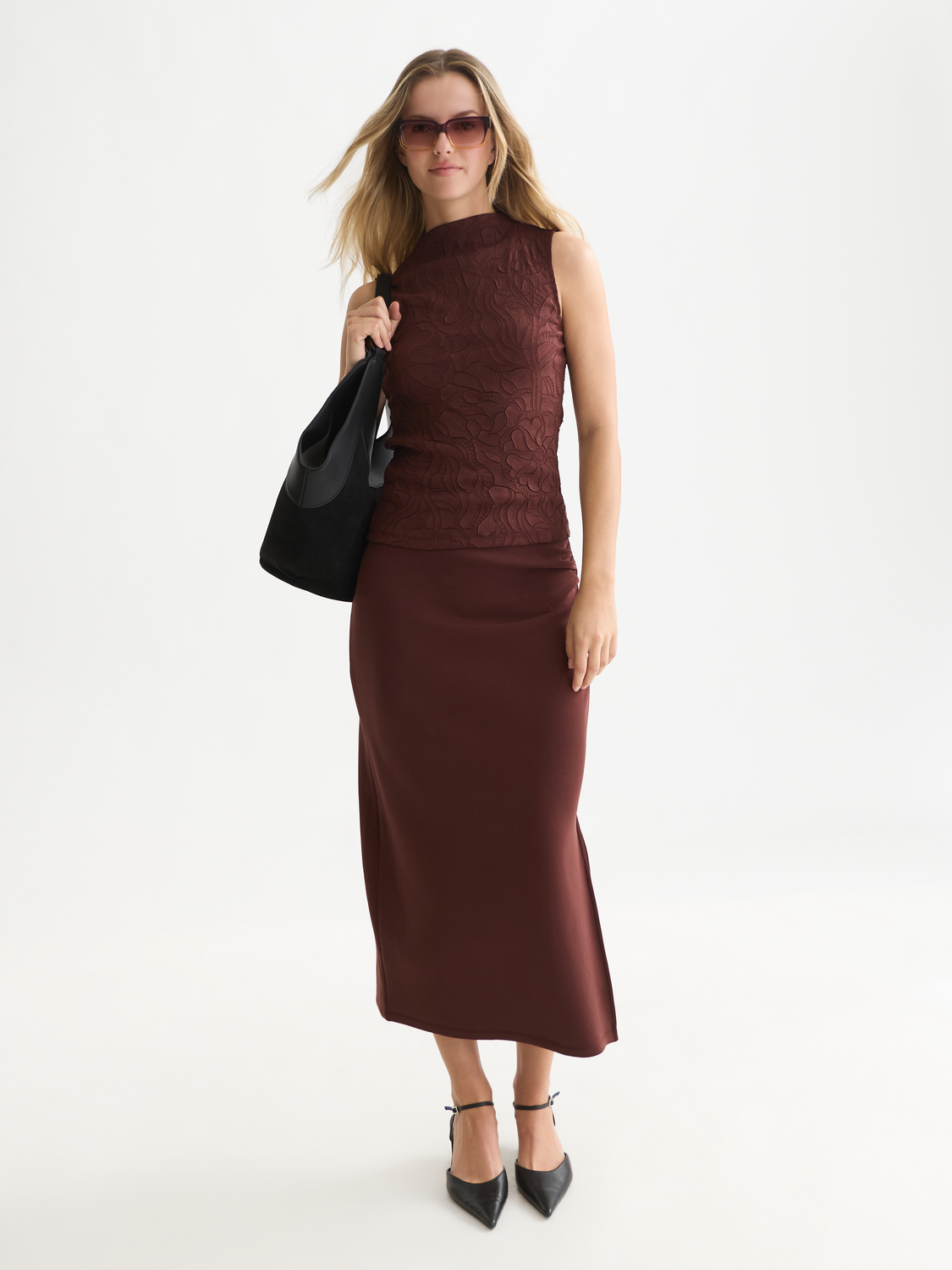 Embossed Crepe Mock Neck Tank