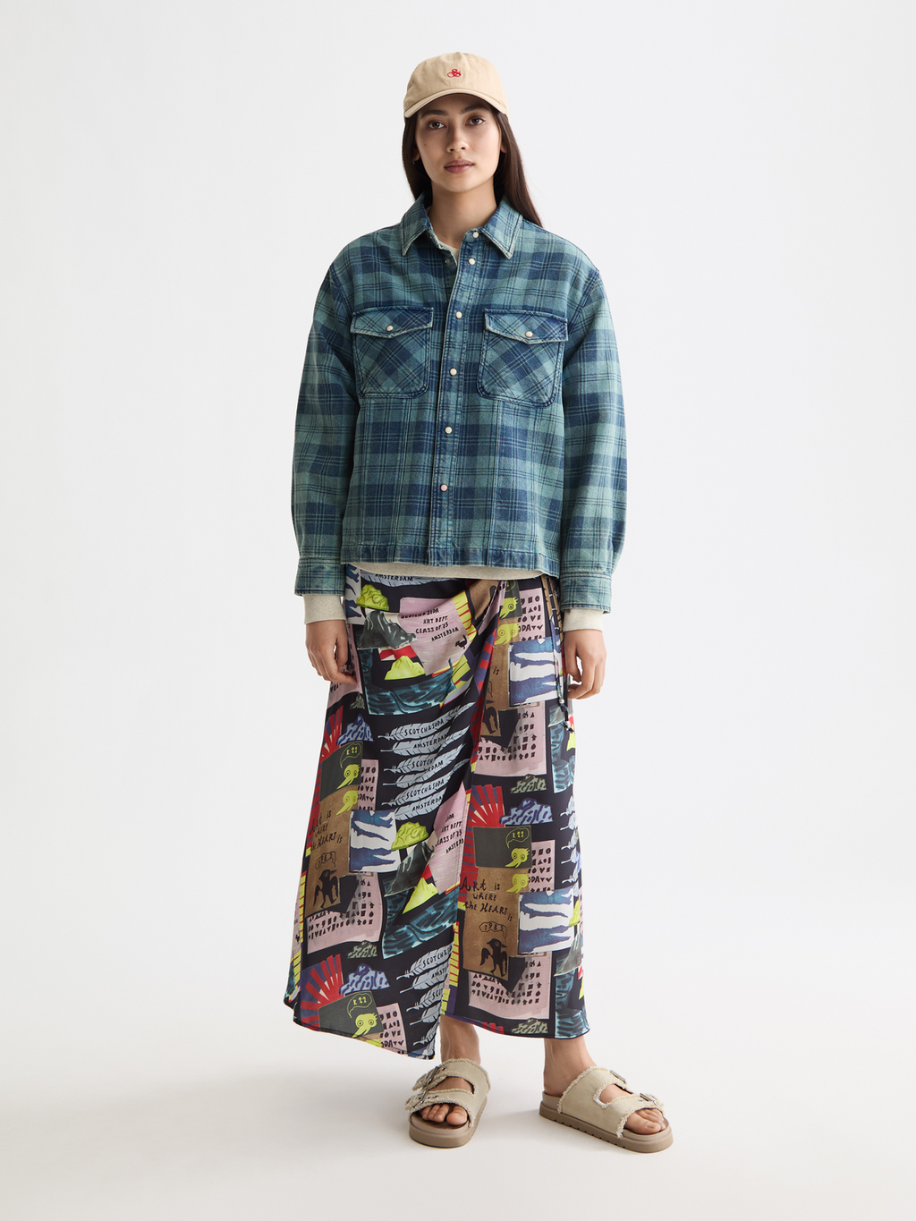 Washed denim checked overshirt