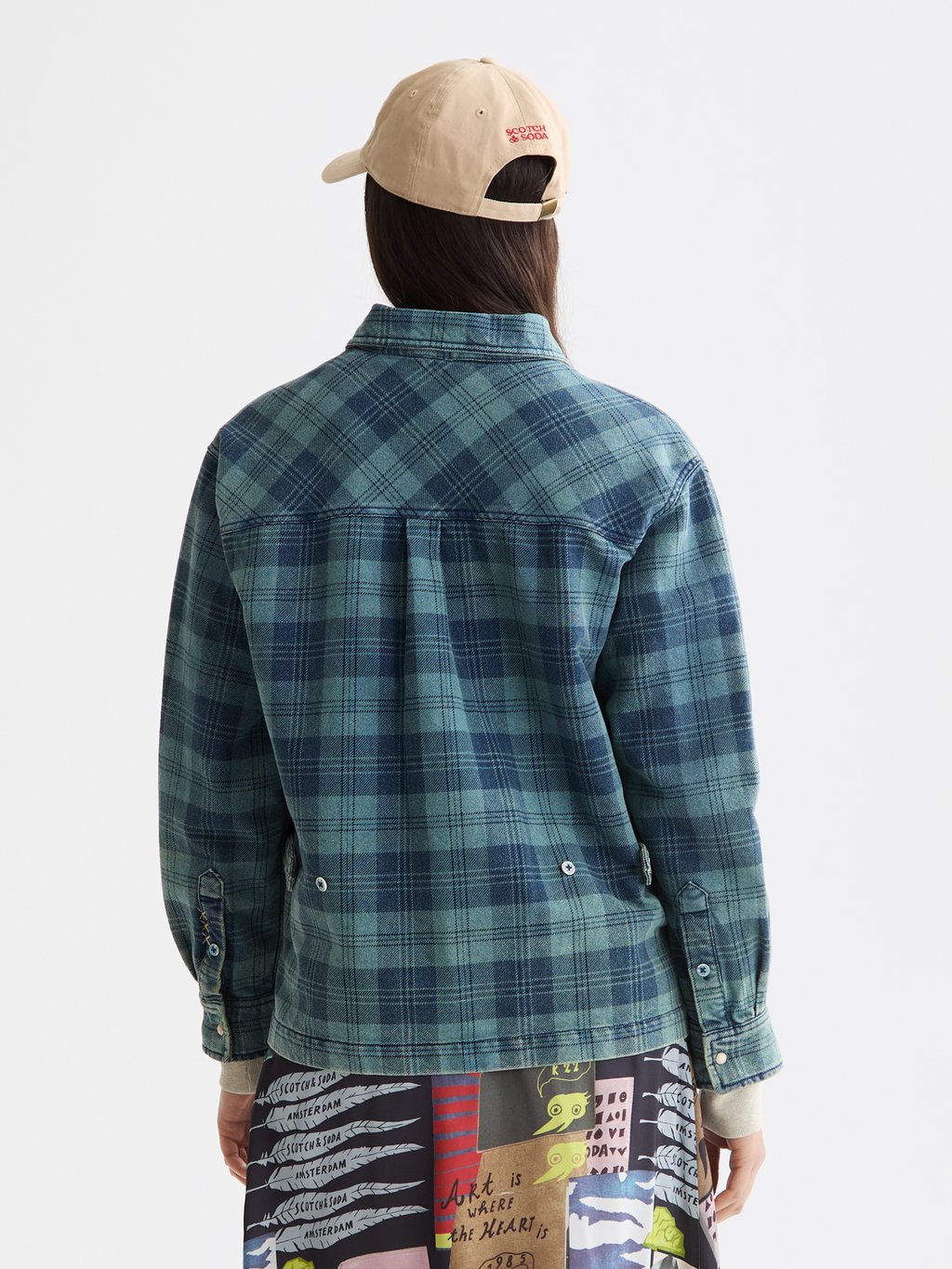 Washed denim checked overshirt