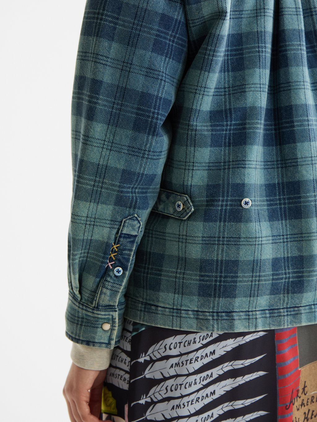 Washed denim checked overshirt
