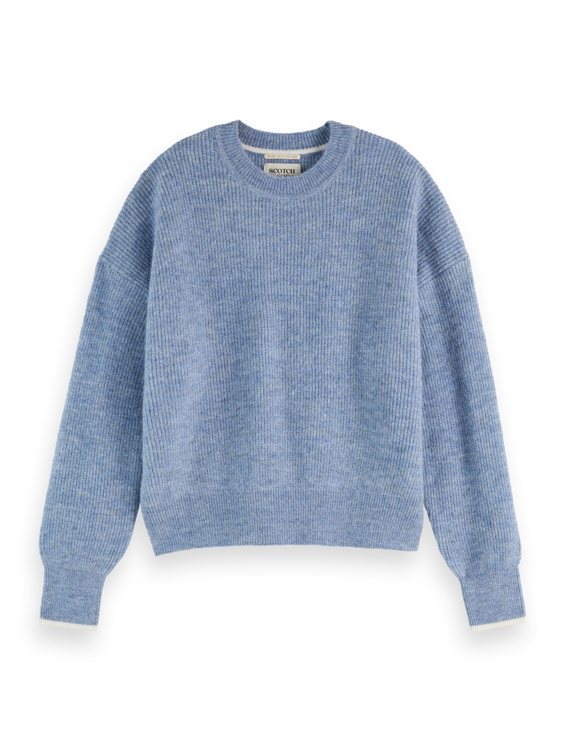 Fuzzy crew neck pullover - FADED DENIM MELANGE