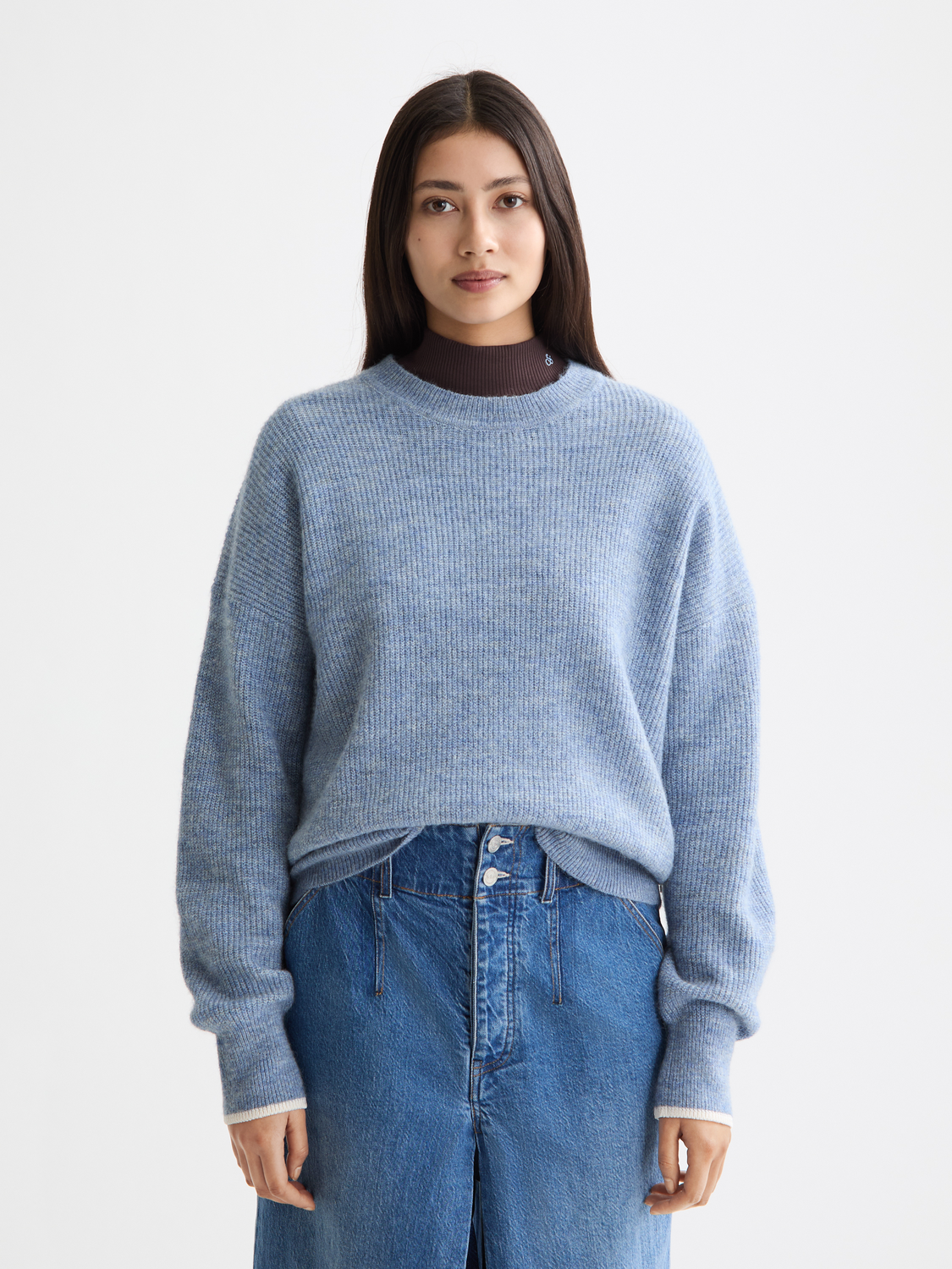 Fuzzy crew neck pullover
