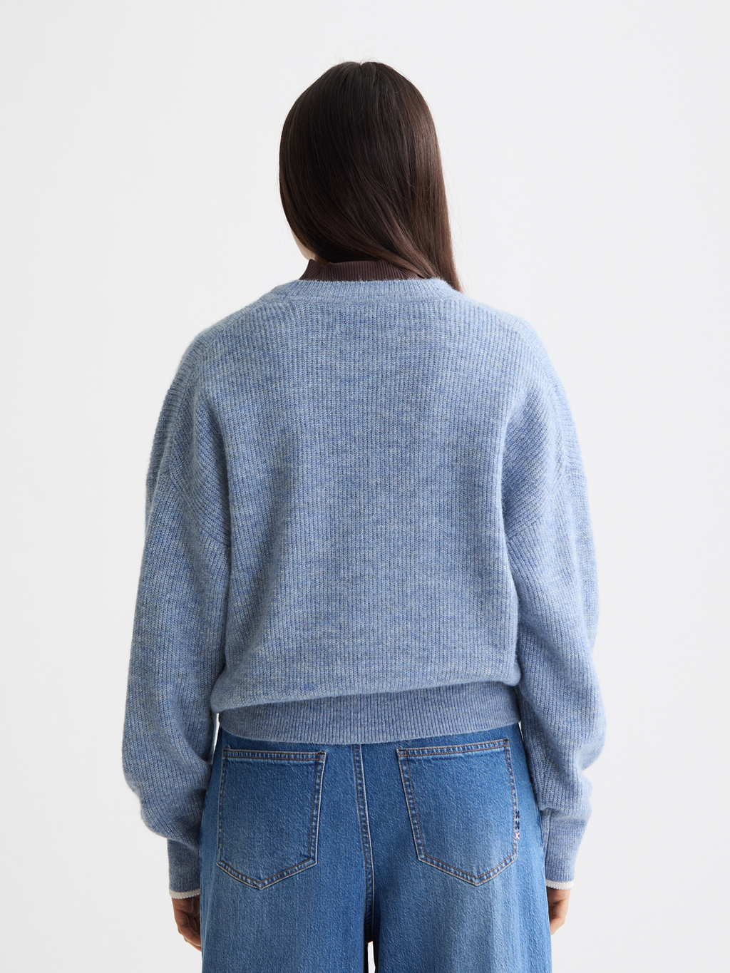 Fuzzy crew neck pullover - FADED DENIM MELANGE