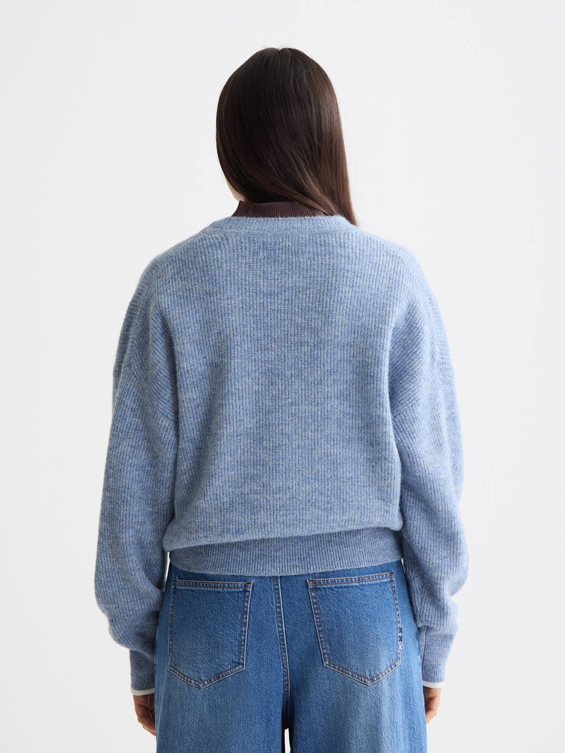 Fuzzy crew neck pullover - FADED DENIM MELANGE